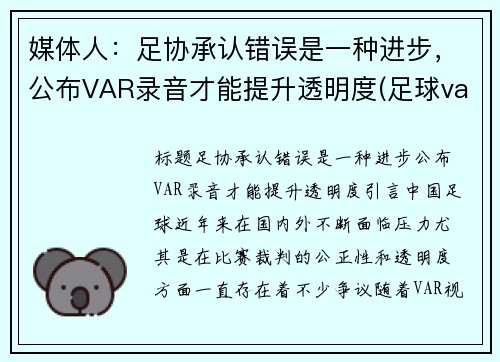 媒体人：足协承认错误是一种进步，公布VAR录音才能提升透明度(足球var回放是什么)