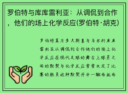 罗伯特与库库雷利亚：从调侃到合作，他们的场上化学反应(罗伯特·胡克)