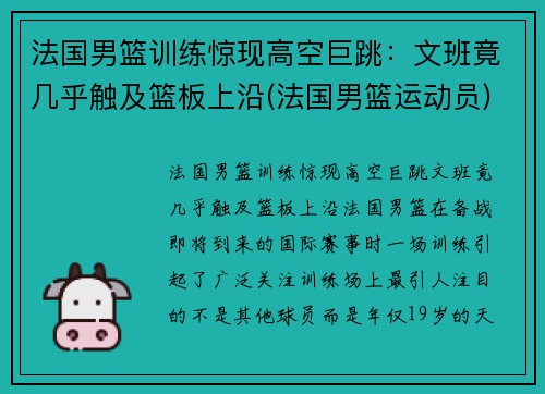 法国男篮训练惊现高空巨跳：文班竟几乎触及篮板上沿(法国男篮运动员)