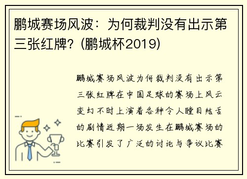 鹏城赛场风波：为何裁判没有出示第三张红牌？(鹏城杯2019)